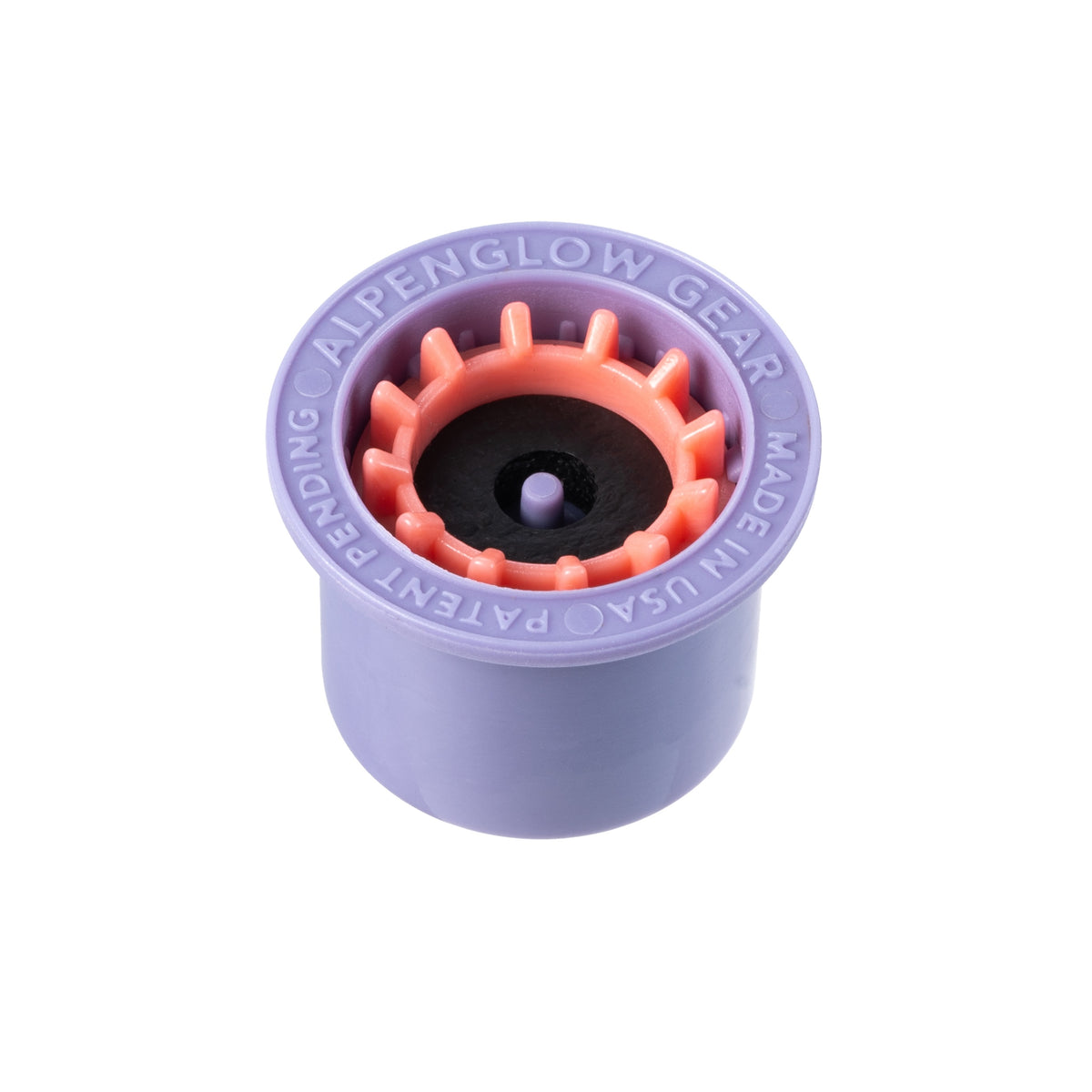 Purple fuel transfer device with orange teeth and foam gasket